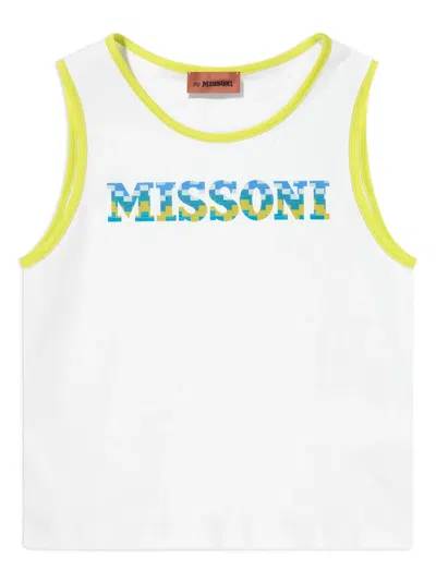Missoni Kids' Logo-printed Sleeveless T-shirt In White