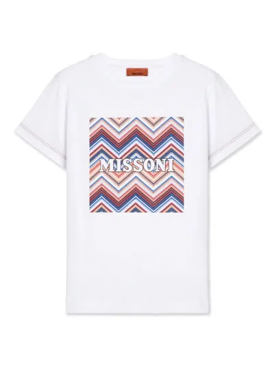 Missoni Kids' Logo Zigzag-print T-shirt In White