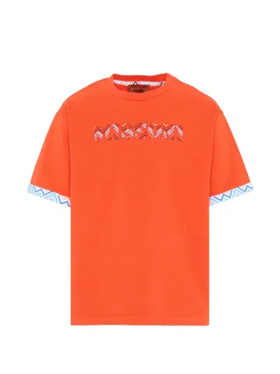 Missoni Kids' Logo-appliqué Zigzag-trim T-shirt In Orange