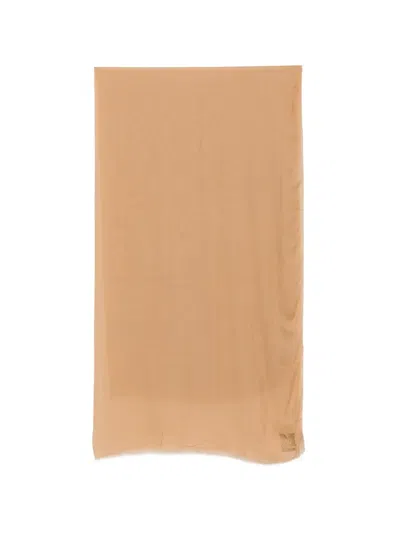 Missoni Logo-embroidered Frayed Scarf In Brown