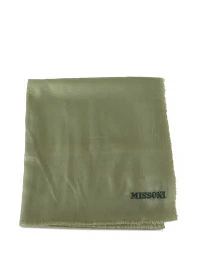 Missoni Logo-embroidered Frayed Scarf In Green