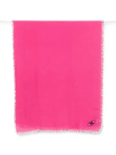 Missoni Logo-embroidered Frayed Scarf In Pink