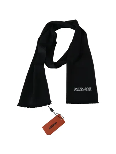 Missoni Logo-embroidered Fringed Scarf In Black