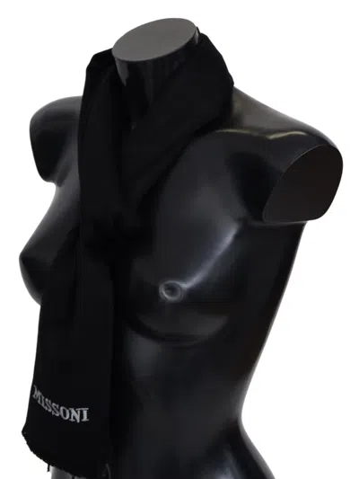 Missoni Logo-embroidered Wool Scarf In Black