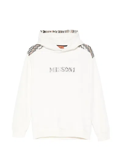 Missoni Kids' Logo-embroidered Zig-zag Hoodie In White