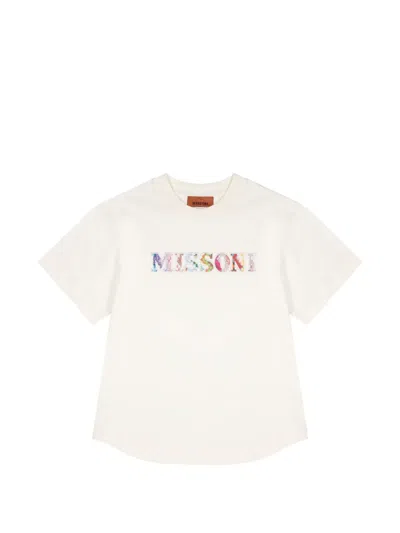 Missoni Kids' Logo-patch T-shirt In Neutrals