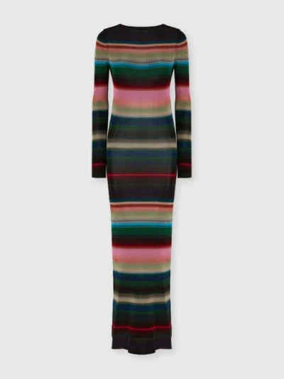 MISSONI MISSONI LONG BACKLESS DRESS IN STRIPED KNIT