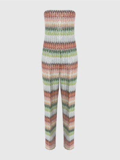 MISSONI MISSONI LONG BUSTIER JUMPSUIT IN GRADIENT ZIGZAG KNIT WITH SEQUINS