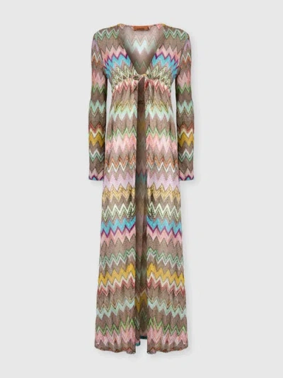 Missoni Long Cardigan In Lamé Viscose With Macro Zigzag Pattern In Multi