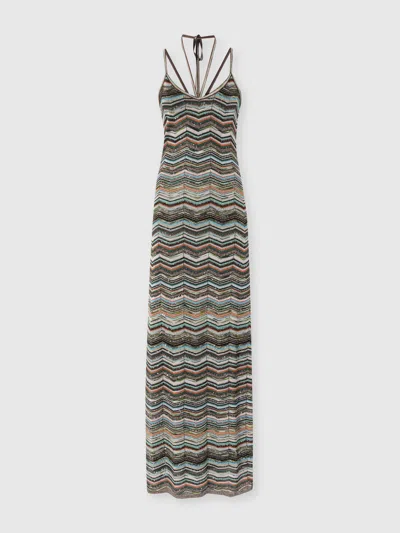 Missoni Long Chevron Knit Dress With Braided Straps In Multi