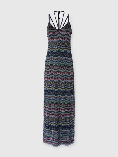 Missoni Long Chevron Knit Dress With Braided Straps In Multi