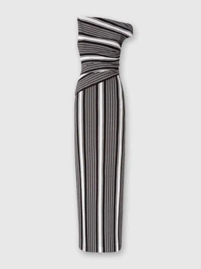 MISSONI MISSONI LONG COTTON AND VISCOSE DRESS WITH ASYMMETRICAL NECKLINE