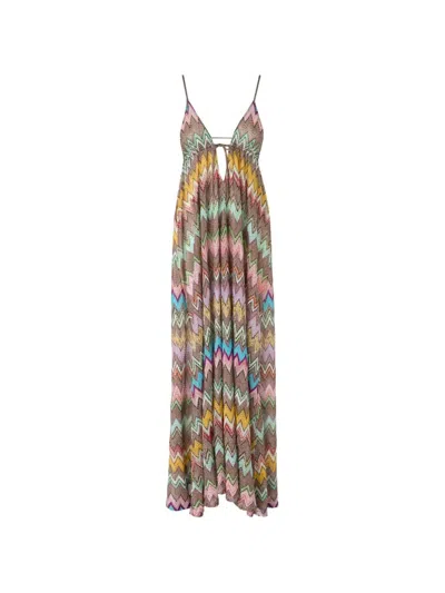 Missoni Zig-zag Motif V-neck And Open Back Long Dress In Multi