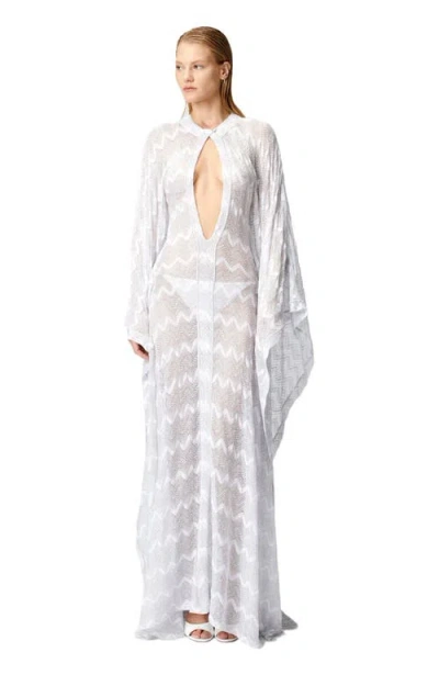 Missoni Long Cover-up Caftan In Zigzag Lamé Viscose In White
