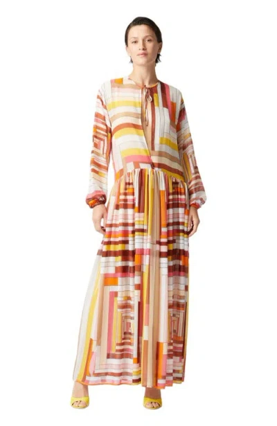 Missoni Long Cover-up Dress In Printed Silk With Long Sleeves In Multicoloured