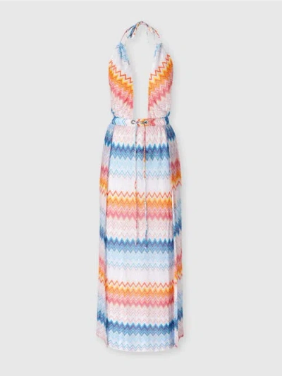 MISSONI MISSONI LONG COVER-UP DRESS IN ZIG ZAG LAMÉ VISCOSE BLEND