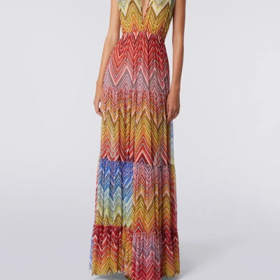 Missoni Long Cover Up Dress In Zig Zag Print Tulle In Yellow