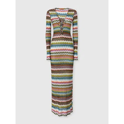 Missoni Long Cover-up In Lamé Viscose With Pixel-effect Zigzag Pattern In Multi