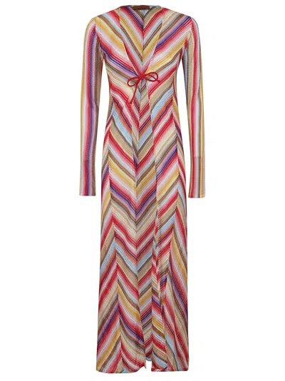 Missoni Long Cover Up In Multicolor Red Strip