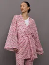 Missoni Metallic Belted Short Kaftan In Pink,white Chevron