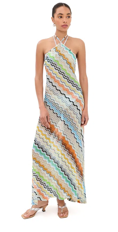 Missoni Striped Crochet-knit Halterneck Maxi Dress In Multi