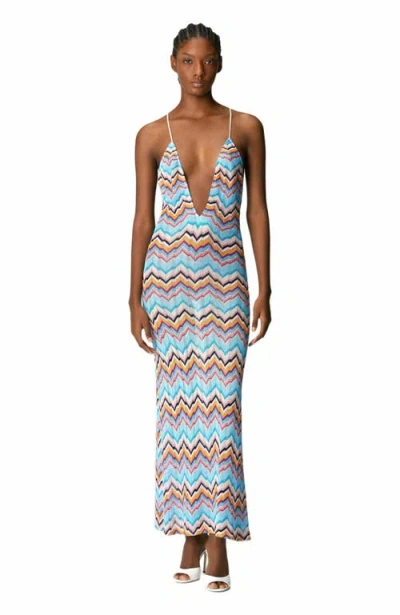 Missoni Long Cover-up With Open Back And Zig Zag Pattern In Blue