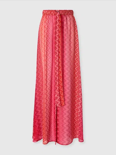 Missoni Langer Bedeckter Rock Aus Bedruckter Seide Mit Frontverschluss In Red