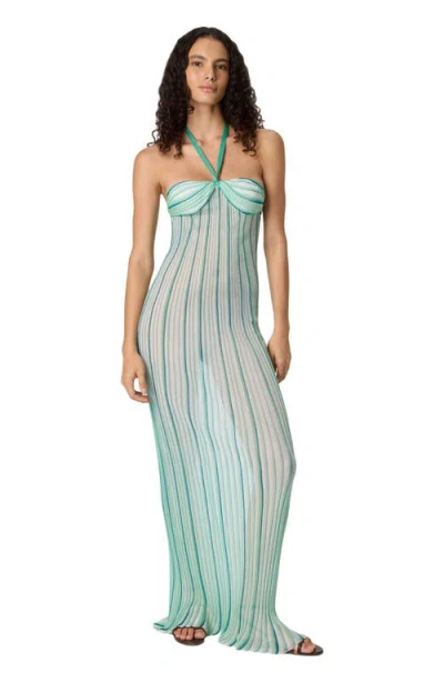 Missoni Long Cover-up Dress In Ribbed Viscose In Green
