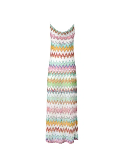 Missoni Long Cover-up In Lamé Viscose With Macro Zigzag Pattern And Slits In Multi