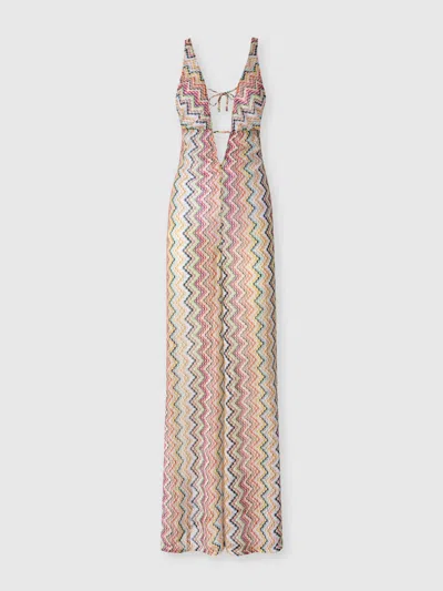 Missoni Long Cover-up Jumpsuit With Irregular Zig Zag Motif In Multi