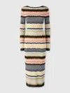 Missoni Long Crew Neck Dress With Chevron Pattern In Multi