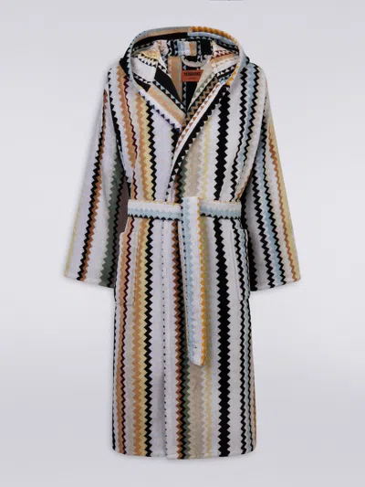 Missoni Long Curt Chevron Cotton Terry Hooded Bathrobe In Black
