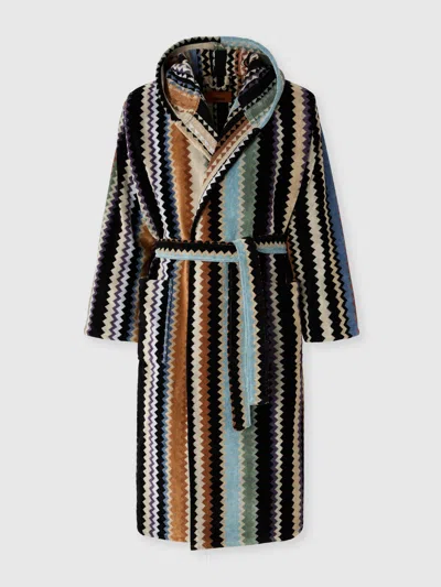Missoni Long Curt Chevron Cotton Terry Hooded Bathrobe In Multi
