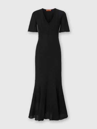 Missoni Langes Kleid Aus Baumwolle Und Zickzack-viskose Mit Ausgestelltem Saum In Black