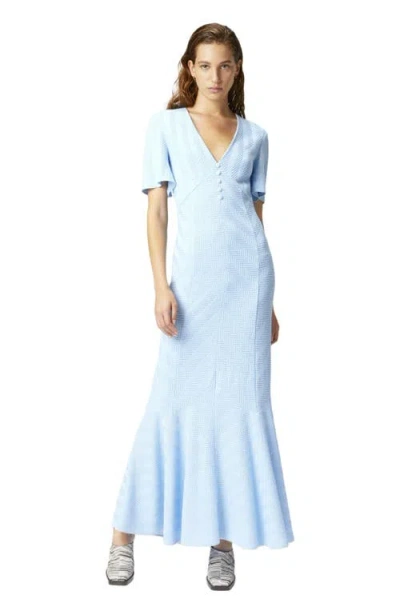 Missoni Long Dress In Cotton And Zigzag Viscose With Flared Hem In Light Blue