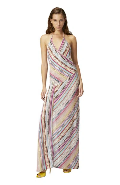 MISSONI MISSONI LONG DRESS IN LAMÉ SLUB VISCOSE WITH SLIT