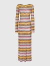 Missoni Multicolor Long Dress With All-over Zig Zag Motif In Fabric Woman In Multicoloured