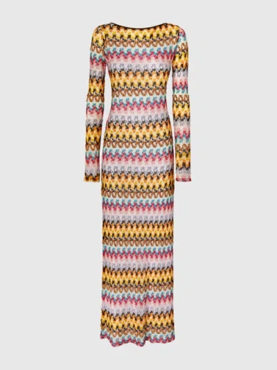 MISSONI MISSONI LONG DRESS IN LAMÉ VISCOSE LACE WITH OPEN BACK