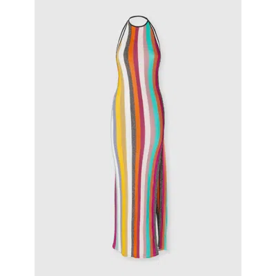 MISSONI MISSONI LONG DRESS IN STRIPED RIBBED KNIT LAMÉ