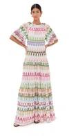 Missoni Short Sleeve Long Dress With Floral Lace Details In Multi Blue/pink/green