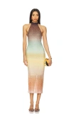 Missoni Multicolor Sleeveless Dress With Halterneck And Faded Effect In Viscose Blend Woman In Multi Brown  Green & Light Blue