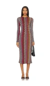 Missoni Wool Blend Knit Midi Dress In Multicolor Black  Pink  White  & Rust