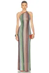 Missoni Womens Green Red And Sky Tones Striped One-shoulder-strap Knitted Maxi Dress In Multicolor Green & Red