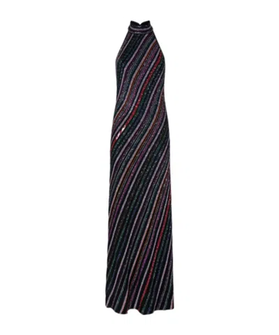 MISSONI LONG DRESS WITH HALTER NECK AND HERRINGBONE STRIPE KNIT