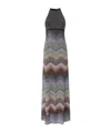 Missoni Long Dress With Halter Neck In Greek Zigzag Knit With Sequins In Gray