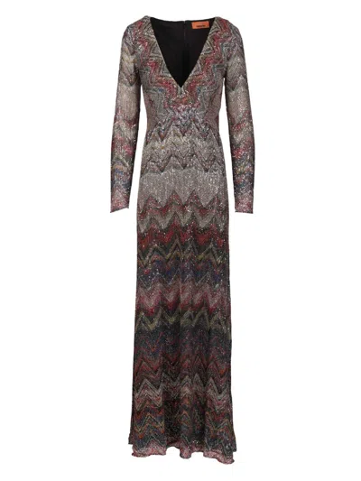 MISSONI LONG DRESS WITH LAMÉ AND ZIGZAG SEQUINS DRESSES MULTICOLOR