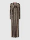 Missoni Long Dress With V-neck And Herringbone Stripe Knit In Multi