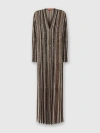 Missoni Long Dress With V-neck And Herringbone Stripe Knit In Multi