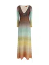 Missoni Plunging Metallic Ombre Knit Long-sleeve Maxi Dress In Multi
