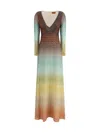 Missoni Plunging Metallic Ombre Knit Long-sleeve Maxi Dress In Multi